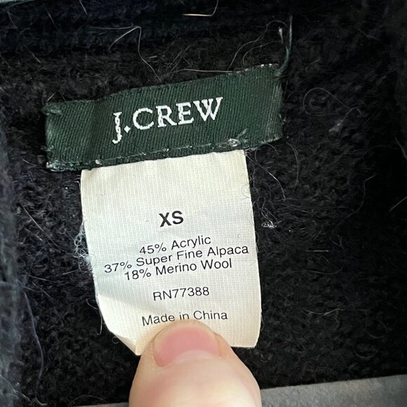 J Crew Lofty Sweater Black Shawl Collar‎ Pockets Alpaca Merino Wool Size XS - Picture 4 of 8